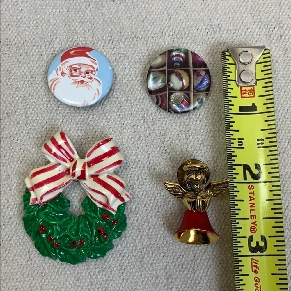 4 Holiday Theme Pins wreath angel Santa ornaments